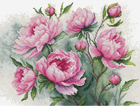 Siuvinėjimo komplektas kryželiu „Bijūnų žavesys“ 29×22 cm Luca - S - kaSiulai.lt