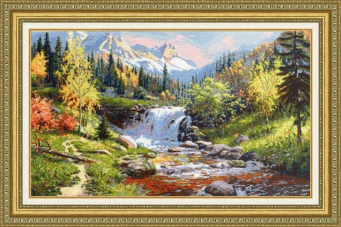 Siuvinėjimo komplektas kryželiu „Kalnų upelis“, Aida 18, 32,5×55 cm, 37 spalvų - kaSiulai.lt