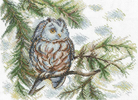 Siuvinėjimo komplektas kryželiu „Mažoji pelėda“ 20×15 cm — pradedantiesiems - kaSiulai.lt