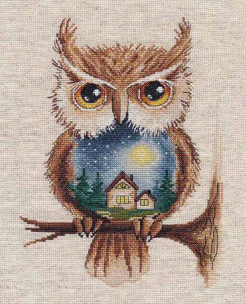 Siuvinėjimo komplektas kryželiu „Mėnulio naktis“, 18×23 cm, 22 spalvų - kaSiulai.lt