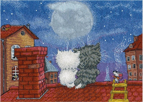 Siuvinėjimo komplektas kryželiu „Pasimatymas ant stogo“ — romantiška dovana - kaSiulai.lt