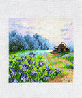 Siuvinėjimo komplektas kryželiu „Peizažas su cikorijomis“ 11×11 cm - kaSiulai.lt