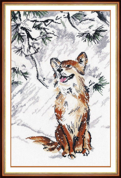 Siuvinėjimo komplektas kryželiu „Pirmasis sniegas“ — 27×39 cm, 16 ct, 15 spalvų - kaSiulai.lt