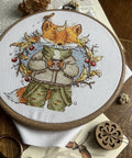 Siuvinėjimo komplektas kryželiu „Rudeniška kava“, 15×16,5 cm — jauki dovana - kaSiulai.lt