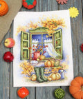 Siuvinėjimo komplektas kryželiu „Ruduo prie slenksčio“ 26×19 cm - kaSiulai.lt