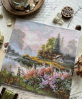 Siuvinėjimo komplektas kryželiu „Rūko žemė“, 19×19 cm — ramus peizažas - kaSiulai.lt