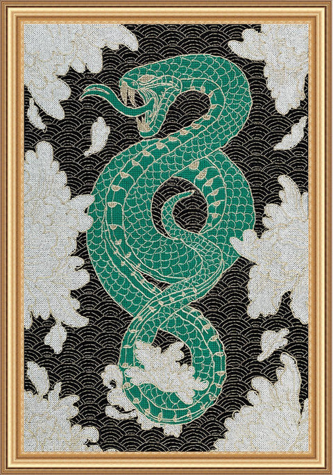 Siuvinėjimo komplektas kryželiu „Rytų gyvatė“ — rafinuotas interjero dekoras - kaSiulai.lt