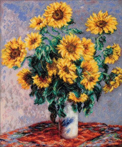 Siuvinėjimo komplektas kryželiu „Saulėgrąžų puokštė“ – dovana ir namų dekoras - kaSiulai.lt