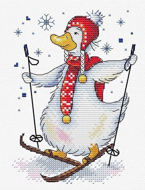 Siuvinėjimo komplektas kryželiu „Slidininkas“ — Aida 14 ct, 18×14 cm - kaSiulai.lt