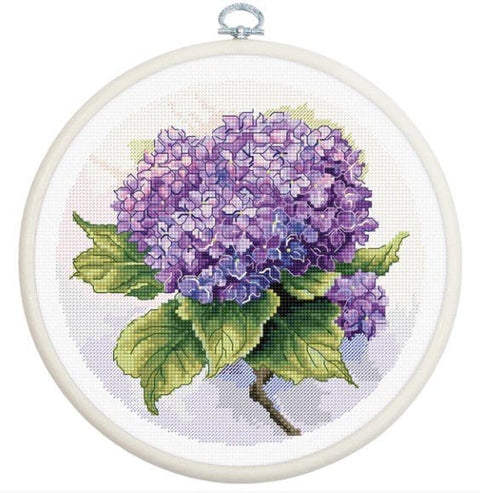 Siuvinėjimo komplektas kryželiu su lankeliu „Hortenzija“, 17×17 cm - kaSiulai.lt