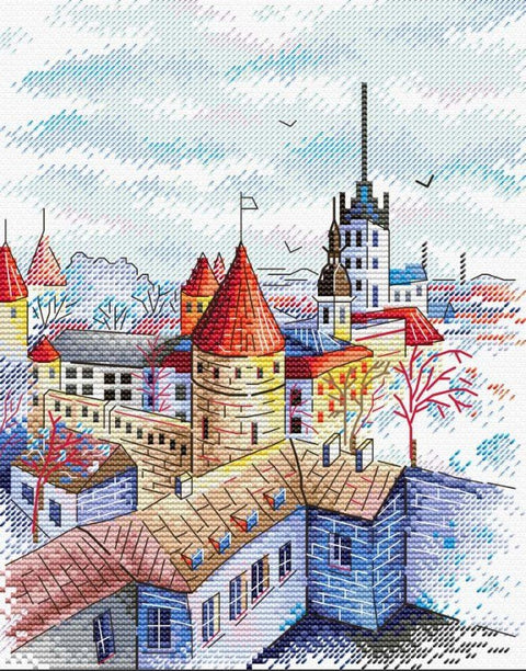 Siuvinėjimo komplektas kryželiu „Talino bokštai“ – stilinga dovana - kaSiulai.lt
