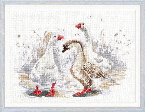 Siuvinėjimo komplektas (kryželiu) „Trys linksmos žąsys“, Aida 16, 27×19 cm - kaSiulai.lt