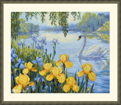 Siuvinėjimo komplektas kryželiu „Užkerėtas tvenkinys“ 28×34 cm - kaSiulai.lt