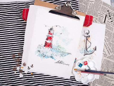 Siuvinėjimo komplektas kryželiu „Vedantis švyturys“ — jūrinis peizažas - kaSiulai.lt