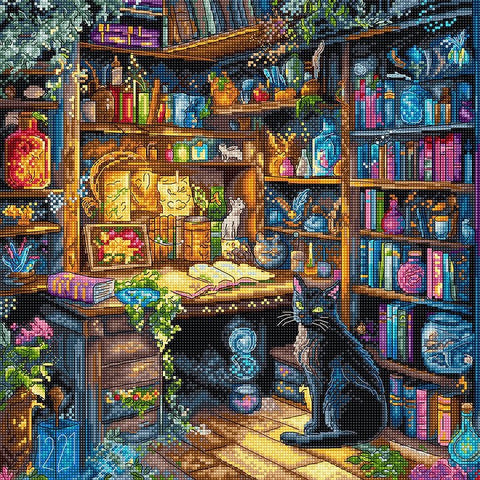 Siuvinėjimo komplektas kryželiu „Žavinga biblioteka“, 29 × 29 cm - kaSiulai.lt