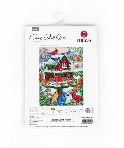 Siuvinėjimo komplektas kryželiu „Žavinga paukščių lesyklėlė“ 25×33 cm - kaSiulai.lt