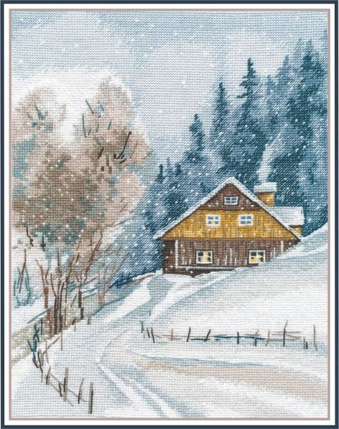 Siuvinėjimo komplektas kryželiu „Žiemos tyla“ — Zweigart 16, 20 spalvų, 20×26 cm - kaSiulai.lt