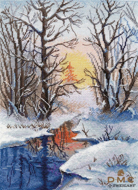 Siuvinėjimo komplektas kryželiu „Žiemos upelis“, 16 ct (DMC), 20×28 cm - kaSiulai.lt