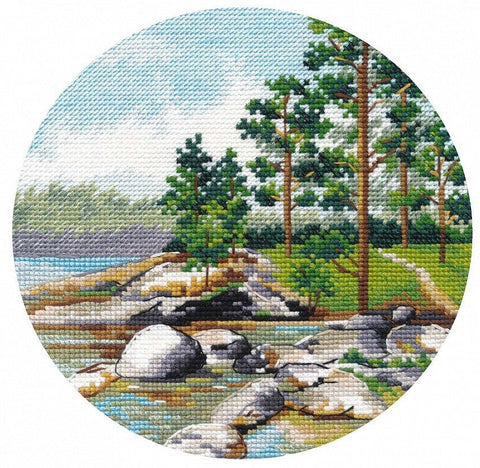 Siuvinėjimo komplektas „Ladogos pakrantė“ 15×15 cm, Zweigart Aida 16 ct - kaSiulai.lt