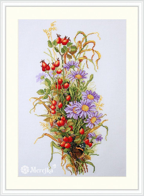 Siuvinėjimo komplektas „Laukinės rožės uogos“, Aida 16 (DMC), 19×36 cm - kaSiulai.lt