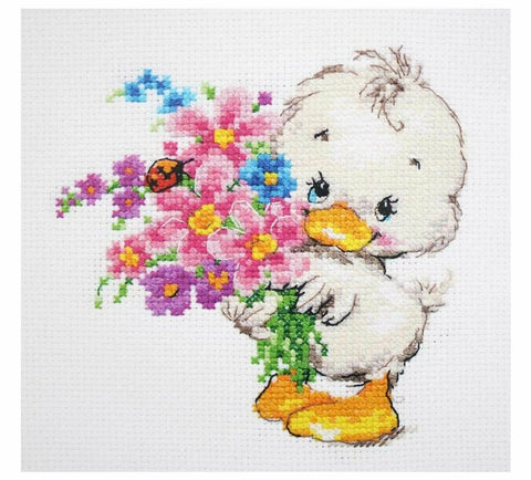 Siuvinėjimo komplektas „Linkiu laimės“, 12×12 cm, balta Aida 14 - kaSiulai.lt