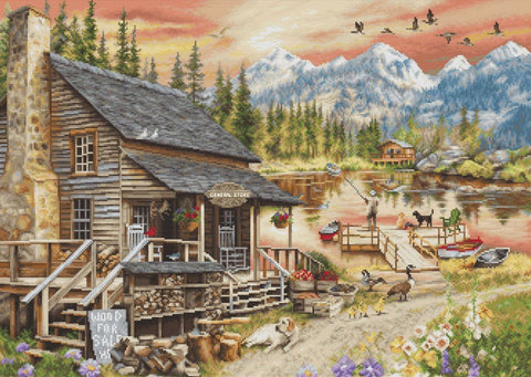 Siuvinėjimo komplektas „Log Cabin General Store“, 47×34 cm - kaSiulai.lt
