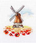 Siuvinėjimo komplektas „Malūnas aguonų lauke“ — Aida 14, 7×7 cm - kaSiulai.lt