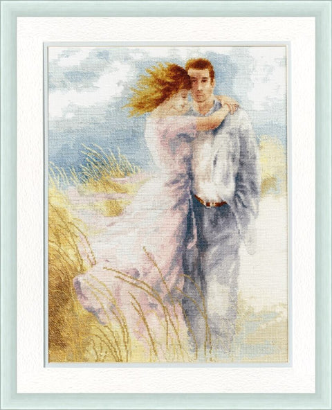 Siuvinėjimo komplektas „Pasimatymas prie jūros“, Aida 18 ct, 35,5×27 cm, 36 spalvų - kaSiulai.lt