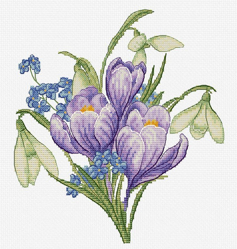 Siuvinėjimo komplektas „Pavasario gėlės“ 17×19 cm — subtiliam interjerui - kaSiulai.lt