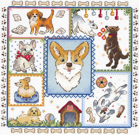 Siuvinėjimo komplektas pradedantiesiems „Šuniuko džiaugsmas“ (kryželiu) 20×20 cm - kaSiulai.lt
