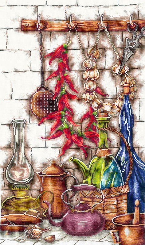 Siuvinėjimo komplektas „Prieskonių kampelis“, Aida 16 ct, 52 sp., 20,5×34,5 cm - kaSiulai.lt