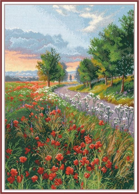 Siuvinėjimo komplektas "Rytas kelyje" — Zweigart Aida 16 ct, 33×47 cm, 34 spalvos - kaSiulai.lt
