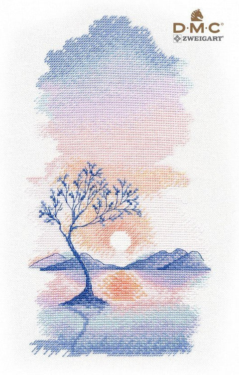 Siuvinėjimo komplektas „Saulėlydis“ (siuvinėjimas kryželiu) — DMC, Zweigart, 15×26 cm - kaSiulai.lt