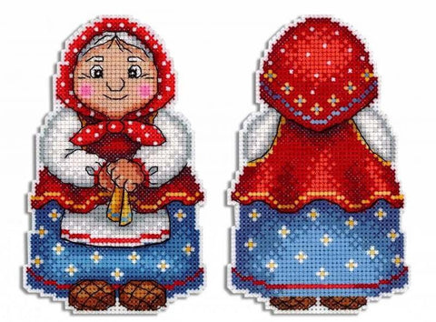 Siuvinėjimo komplektas „Senelė“: Aida 14 plastikinė drobė, 22 spalvos, 13×8 cm - kaSiulai.lt