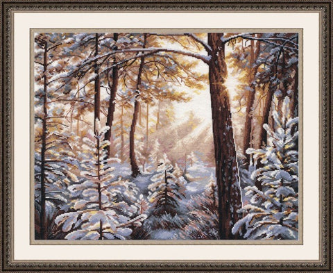 Siuvinėjimo komplektas „Šerkšnas ir saulė“ — Aida 16, 30×38 cm, 22 spalvos - kaSiulai.lt
