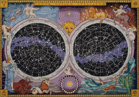 Siuvinėjimo komplektas skersiniu dygsniu „Žvaigždėtas dangaus žemėlapis“ - kaSiulai.lt