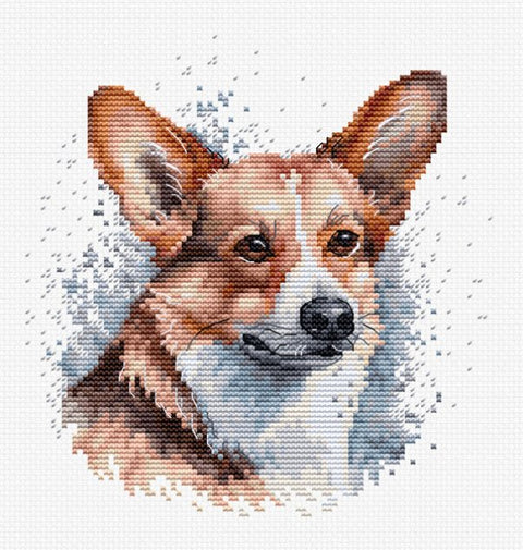 Siuvinėjimo komplektas su lankeliu „Velsų korgis“ 14×15 cm — pradedantiesiems - kaSiulai.lt