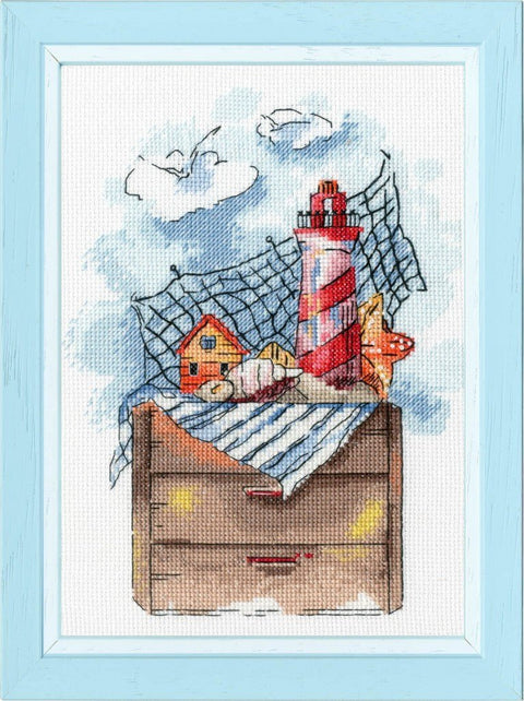 Siuvinėjimo komplektas „Švyturys“ (kryželiu), Aida 14 ct, 35 spalvų, 21.8×16.5 cm - kaSiulai.lt
