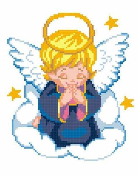 Siuvinėjimo komplektas vaikams „Angelas“ — 14 ct kanva su atspaudu - kaSiulai.lt