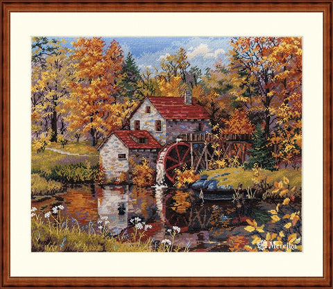 Siuvinėjimo komplektas Vandens malūnas — Aida 16 (kapučino), DMC, 31×40 cm - kaSiulai.lt