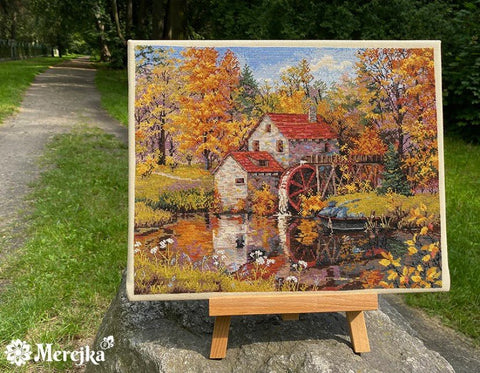 Siuvinėjimo komplektas Vandens malūnas — Aida 16 (kapučino), DMC, 31×40 cm - kaSiulai.lt
