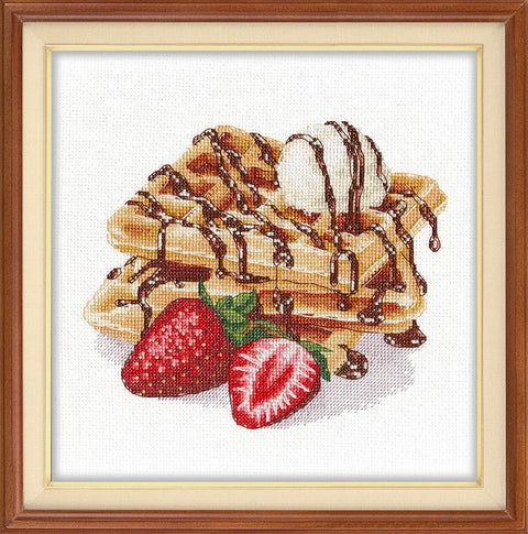 Siuvinėjimo komplektas „Vienos vafliai“ — kryželiu, 20×17 cm, 22 spalvos - kaSiulai.lt