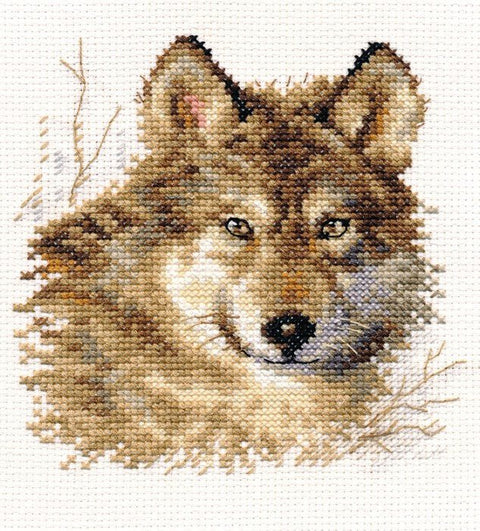 Siuvinėjimo komplektas „Vilko motyvas“ — Aida 14 ct, 12×12 cm, 14 spalvų - kaSiulai.lt