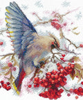 Siuvinėjimo komplektas „Waxwing“ kryželiu — spalvingas paukštis, 19×19,5 cm - kaSiulai.lt