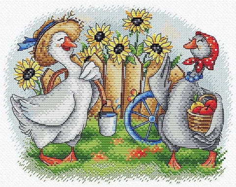 Siuvinėjimo komplektas „Žaismingos žąsys“ — Aida 14, 26 spalvos, 19×24 cm - kaSiulai.lt
