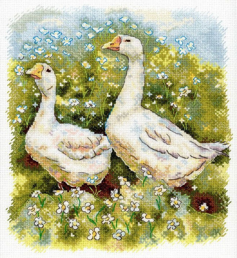 Siuvinėjimo komplektas „Žąsys pasivaikščiojime“, 22×20 cm - kaSiulai.lt