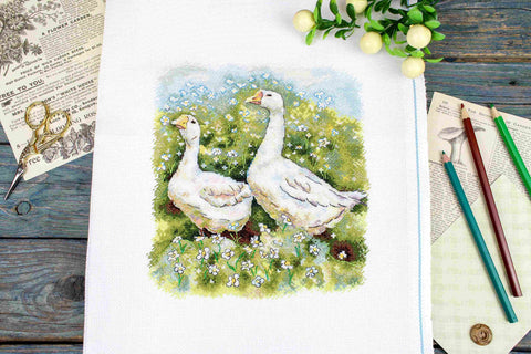 Siuvinėjimo komplektas „Žąsys pasivaikščiojime“, 22×20 cm - kaSiulai.lt