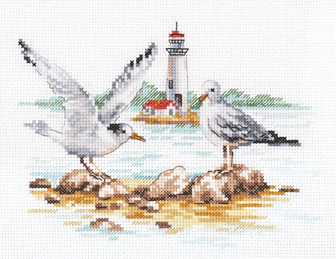 Siuvinėjimo komplektas „Žuvėdros“ (Aida 14, 19×14 cm) — 22 spalvos - kaSiulai.lt