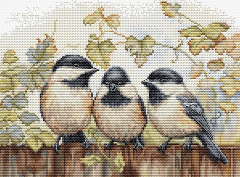 Siuvinėjimo komplektas „Zylės ant tvoros“, 24×17,5 cm - kaSiulai.lt