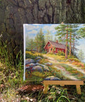 Siuvinėjimo kryželiu komplektas „Jauki raudona trobelė miške“ 30×39,5 cm - kaSiulai.lt